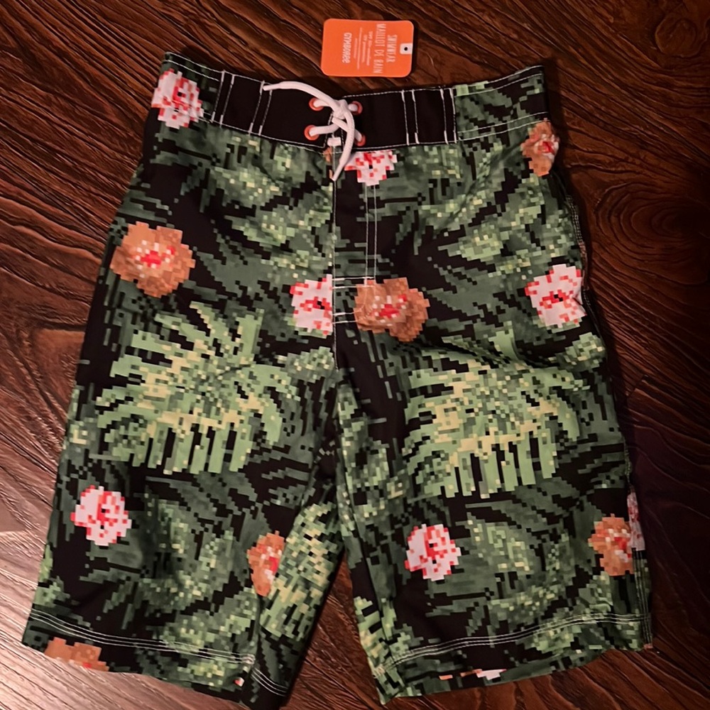 NWT Gymboree Floral Pixelated Boys Swim Trunks